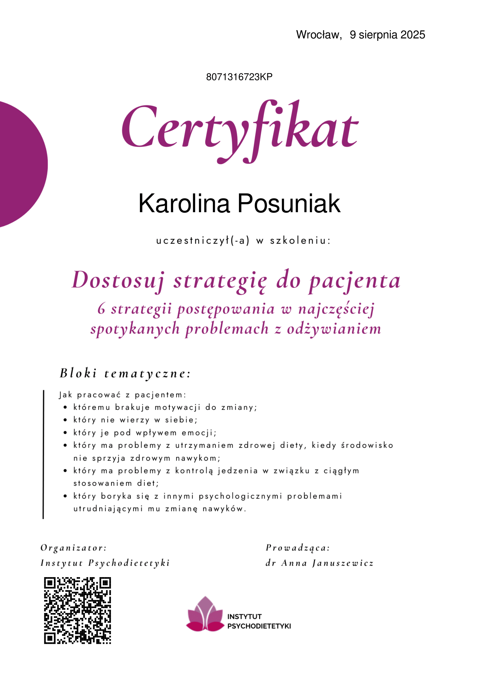 psychodietetyk warszawa oraz online Karolina Posuniak on-line