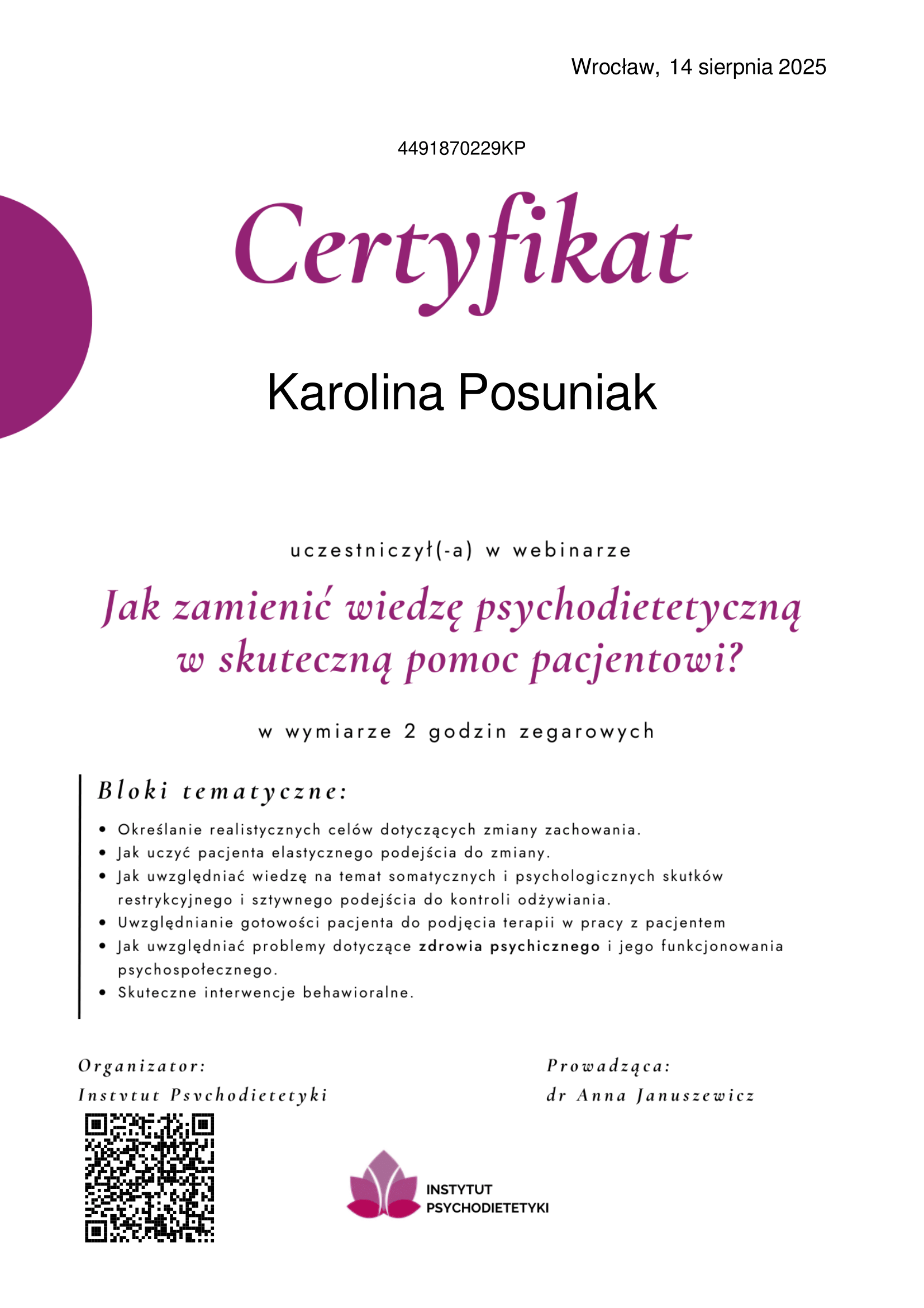 psychodietetyk warszawa oraz online Karolina Posuniak on-line