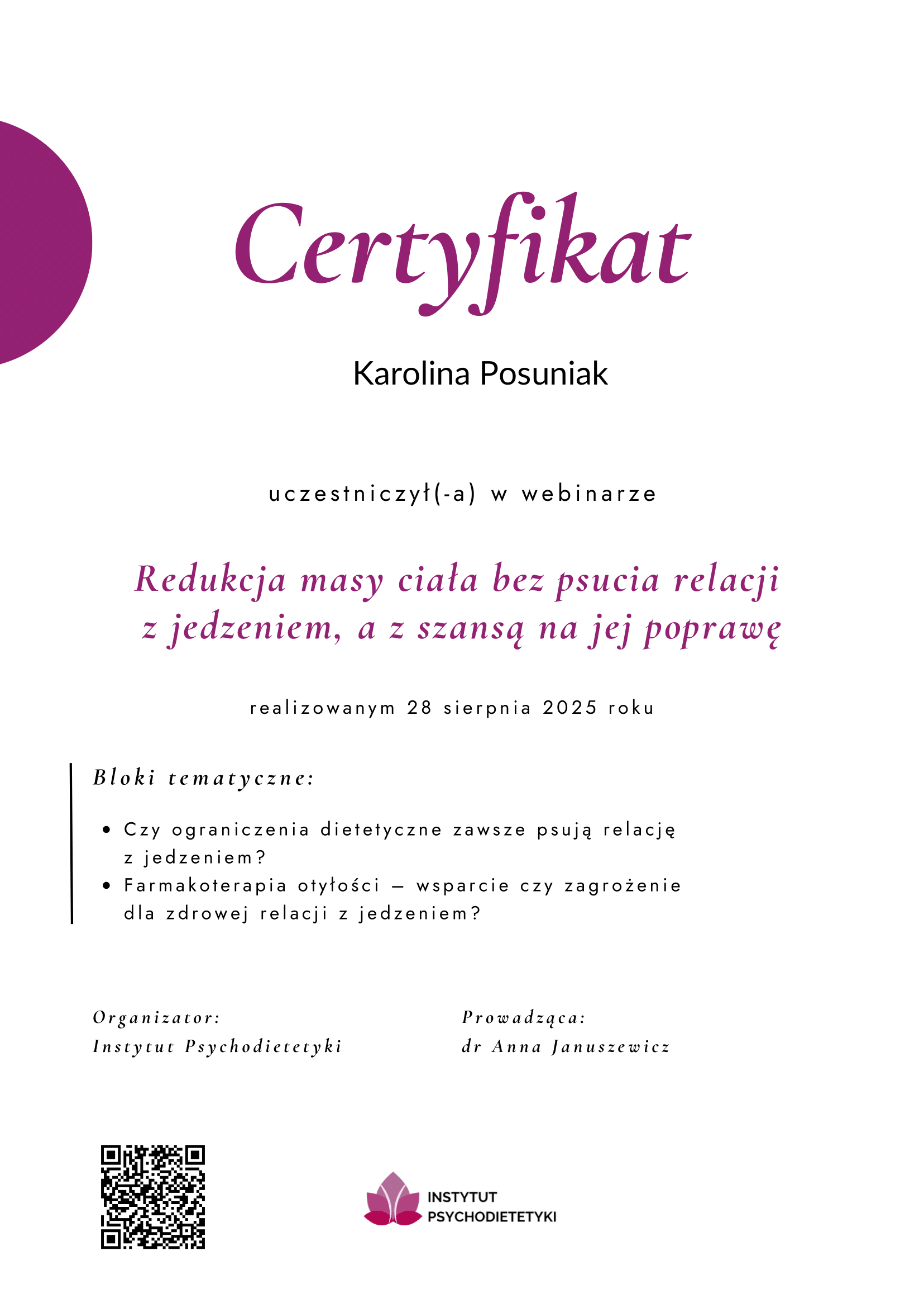 psychodietetyk warszawa oraz online Karolina Posuniak on-line